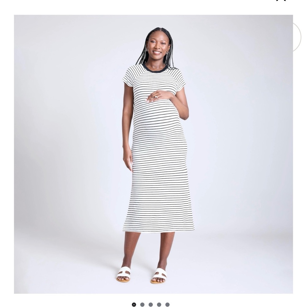 Motherhood Maternity Striped Midi Dress in Black and White